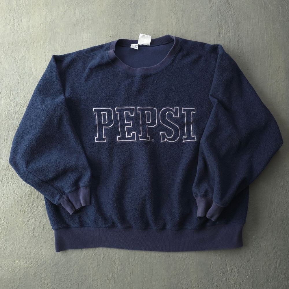 Vintage 90s Pepsi Navy Sweatshirt Size L Embroidered Logo Pullover
